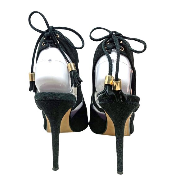 RAYE Tellie Black‎ Suede Cutout Tie Pointed Rear Tie Pumps - Picture 5 of 9